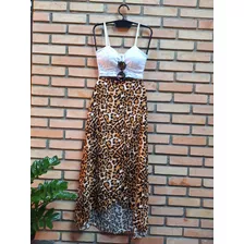 Saia Belissima Feminina Animal Print Transpassada Luxo Brech