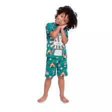 Pijama Infantil Masculino Camiseta + Bermuda Meia Malha Kyly