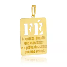 Pingente Placa Fé Em Ouro 18k Cor Amarelo