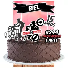 Topper Topo Bolo Personalizado C/ Nome E Idade Moto Grau