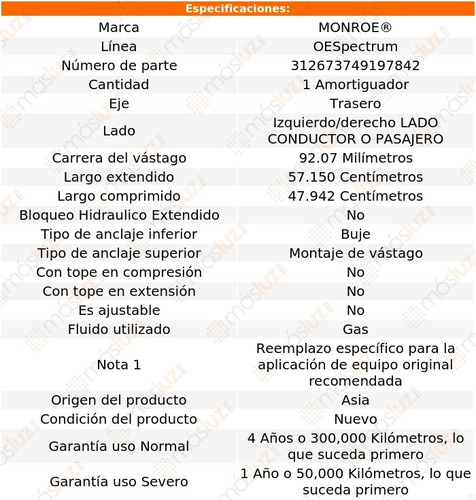 1) Amortiguador Oespectrum Gas Izq/der Tras Clk350 06/09 Foto 3