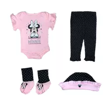 Kit Roupa Bebê Minnie Disney 04 Pças Body/calça/meia/touca