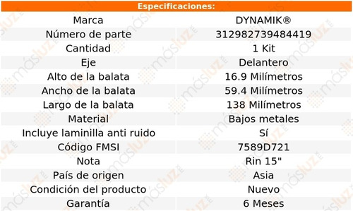 Balatas Bajos Metales Del Legacy H4 2.5l 97/02 Dynamik Foto 3