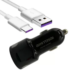 Cargador De Celulares Doble Para Auto Con Cable Carga Rápida Qc 3.0 Y 2.1a Con Cable Usb-c Mts-fastcharger Amitosai