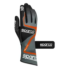 Luva Kart Sparco Racing Malha Leve Grip Silicone Linha Rush Cor Cinza Com Laranja Tamanho 10