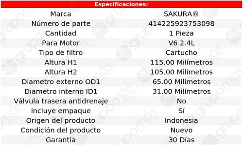 Filtro De Aceite Sakura C240 V6 2.4l Mercedes-benz 01/02 Foto 2