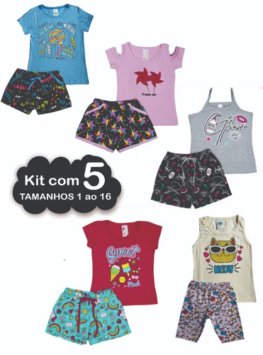 Kit 5 Conjunto Infantil Juvenil Menina Roupa Feminina 1 A 14