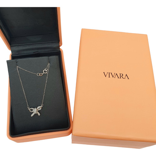 Colar Vivara Laço De Ouro Branco 18k 750 E Diamantes 0,24ct Branco