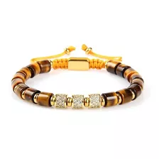 Pulsera Ojo De Tigre Cylinder Gold Incrustaciones Circonia