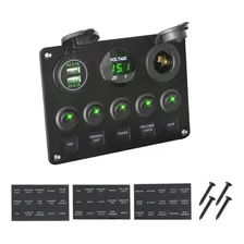 Painel Elétrico Luz Led Usb Barco Lancha Iate 5 Botão Verde 