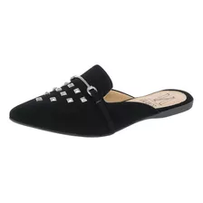 Mule Feminino Preto Sapatilha Flat Bico Fino Promoção Va M04