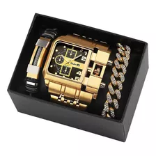 Oulm Luxo Quartz Homme Relógio Grande Dial Com 2 Pulseiras