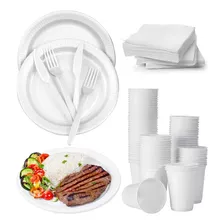 Kit Descartaveis Churrasco Talheres/ Copo/ Prato 100 Pessoas