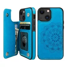 Funda Para iPhone 13 Mini, Azul/con Mandala/tarjetero