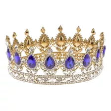 Rey Reina Corona Rhinestone Tiaras Chapado En Oro De La