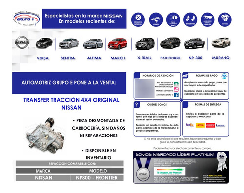 Transfer Traccin 4x4 Frontier 2016 Al 2020 Original Nissan. Foto 8