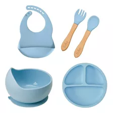 Kit Buba Introdução Alimentar Silicone Prato Ventosa Babador