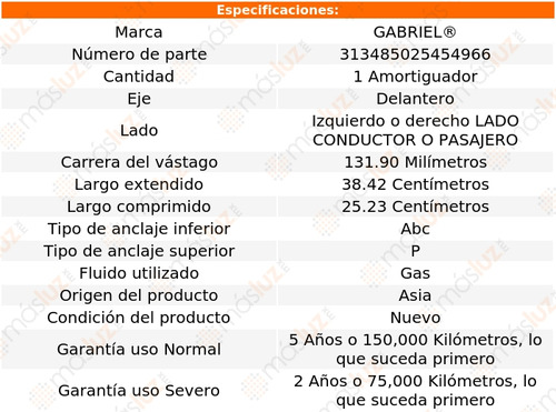 (1) Amortiguador Gas Del F-250 Super Duty 99/08 Gabriel Foto 2