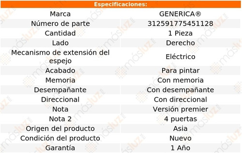 Espejo Lat Der Elect P/pintar C/desemp C/direcc Malibu 16/19 Foto 2