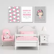 Trio Quadros Digitais Infantil Para Quarto De Menina