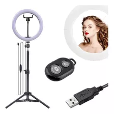 Ring Light Iluminador Luz Led Maquiagem 26cm Tripé Bluetooth