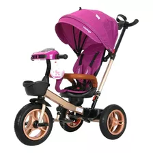 Triciclo Para Bebes Y Niños Con Guiador Usb Gira Y Reclina Color Rosa Chicle