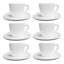 Juego Taza 250ml + Plato Vidrio Opalino Cuadrado Set X12 Pzs