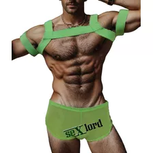 Kit 4 Peças (1 Cueca Tule Transparente 1 Harness 2braceletes