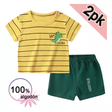 Conjuntos De Ropa Manga Corta Para Niños Y Niñas Algodon 2pk