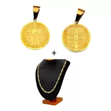 Medalla San Benito Doble Vista + Cadena Figaro