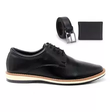 Kit Sapato Casual Masculino Oxford Derby Mais Cinto Carteira