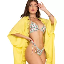 Kimono Cardigã Rendado Floral Saída Praia Dia Chic Importado