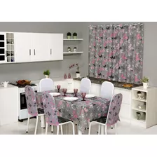 Kit De Cozinha 3 Peças Mesa 6 Lugares Estampada Oxford Luxo