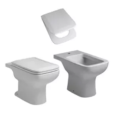 Combo Juego Ferrum Trento Inodoro Corto Bidet Tapa Madera 