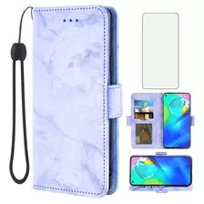 Funda Billetera Marmol Lila + Protector Para Moto G Power