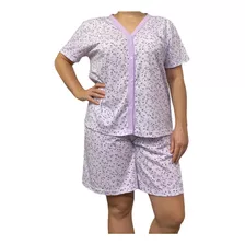 Pijama Mujer Saco Abotonado Manga Corta Short Talle Especial