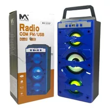 Caixa Som Recarregável Bluetooth Usb Cartão Sd Rádio Fm Cor Azul