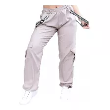 Calça Jogger Feminina Cargo Suspensório Tactel Moda Gringa