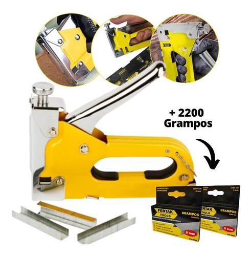 Grampeador Profissional 4-14mm Fertak Tools Com 2200 Grampos