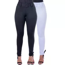 Kit 2 Calça Feminina Social Preta Com Lycra Cintura Alta