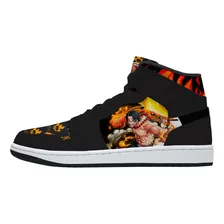 Tenis Negro Ace Puño De Fuego One Piece Anime Bota Hi Top