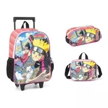 Kit Mochila Boruto Naruto Rodinhas Original Lancheira Estojo