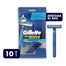 Máquina De Afeitar Gillette Prestobarba Ultragrip2, Desechable De 2 Hojas Y Banda Lubricante, 10 Unidades