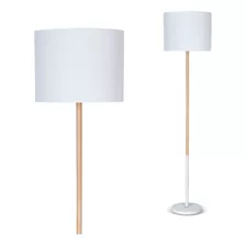 Lampara De Pie Deco Nórdico Tokio C/ Pantalla Madera E27 Led Pantalla Blanco