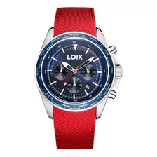 Reloj Loix Hombre L2129-2 Rojo Con Plateado, Tablero Azul