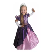 Vestido Festa Infantil Fantasia Princesa Rapunzel Luxo +luva