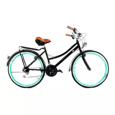 Bicicleta De Paseo My Bike Mx Retro Vintage R24 18v Frenos V-brakes Cambios Nhl Color Negro Con Pie De Apoyo