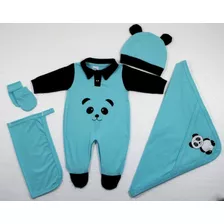 Kit Saída De Maternidade - 5 Peças Panda Azul Menino