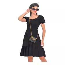 Vestido De Festa Curto/midi Liso De Manguinha Com Elástico