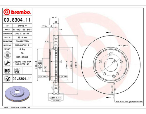 Rotor Freno Izquierdo O Derecho Delantero E320 96/02 Brembo Foto 2